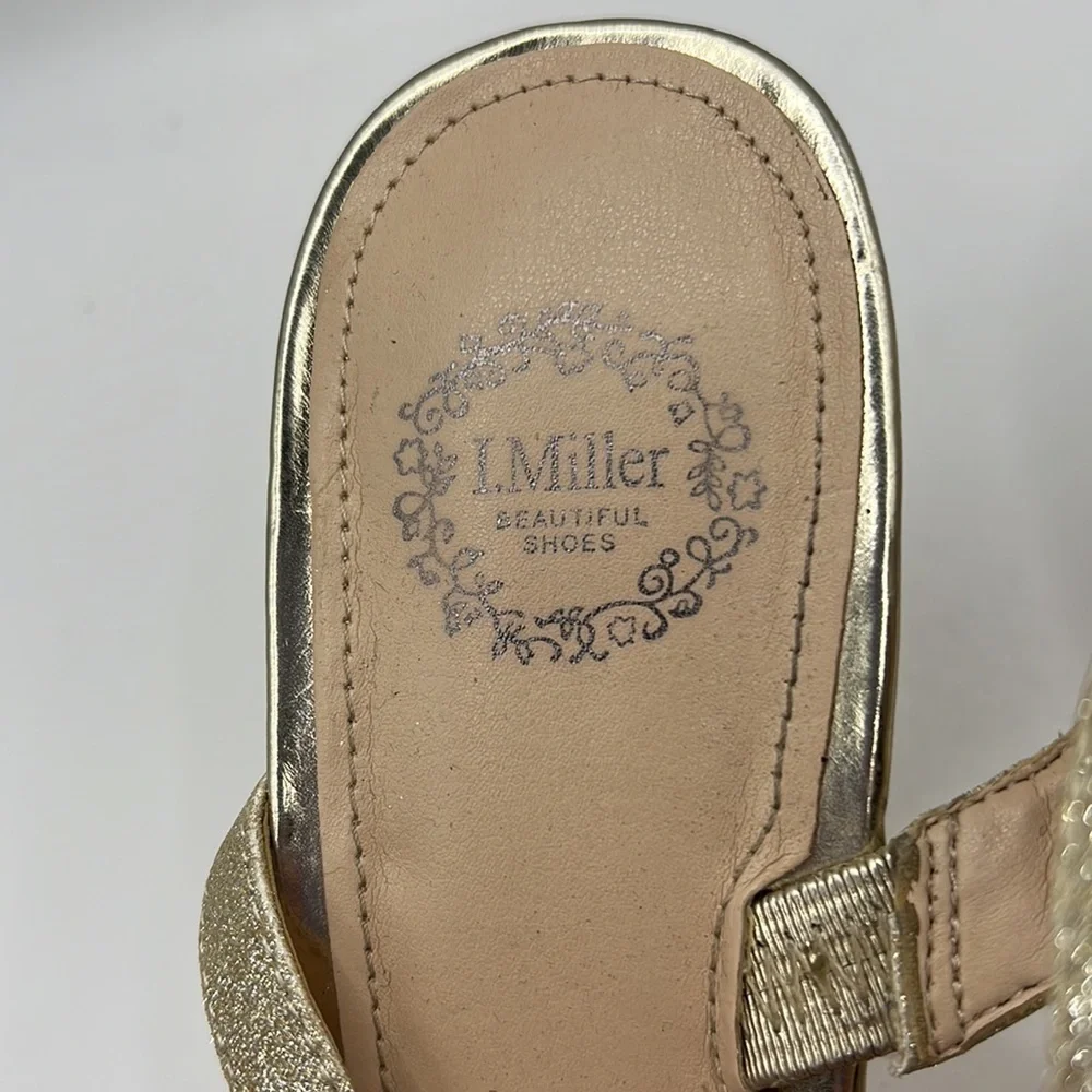 I Miller Beautiful Shoes Heels Strappy Sandals Gold Glitter Shimmer Womens 8 M